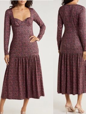 Anthropologie HUTCH Chase Tiered Long Sleeve Floral Midi Cottage Dress M NWT